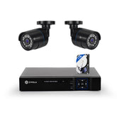 Kit De 2 Cámaras De Vigilancia Con DVR De 4 Canales, Preinstalado Con Disco Duro De 1TB, 1080p Alta Definición, Visión Nocturna De 130 Pies, Gran Angular De 105°, Acceso Remoto, IP66 Impermeable
