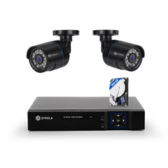Kit De 2 Cámaras De Vigilancia Con DVR De 4 Canales, Preinstalado Con Disco Duro De 500GB, 1080p Alta Definición, Visión Nocturna De 130 Pies, Gran Angular De 105°, Acceso Remoto, IP66 Impermeable