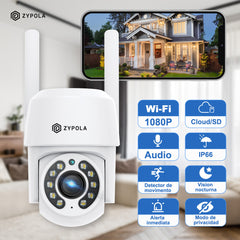 Cámara de seguridad 1080P - giro e inclinación, visión nocturna por infrarrojos, fácil instalación, exterior, resistente al agua Blanco