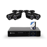 Kit De 4 Cámaras De Vigilancia Con DVR De 4 Canales, Preinstalado Con Disco Duro De 1TB, 1080p Alta Definición, Visión Nocturna De 130 Pies, Gran Angular De 105°, Acceso Remoto, IP66 Impermeable