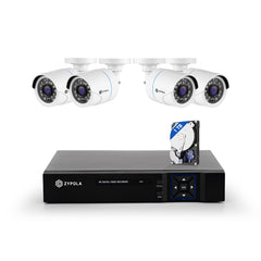 Kit De 4 Cámaras De Vigilancia Con DVR De 8 Canales, Preinstalado Con Disco Duro De 1TB, 1080p Alta Definición, Visión Nocturna De 130 Pies, Gran Angular De 105°, Acceso Remoto, IP66 Impermeable, Blanco