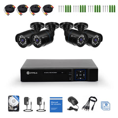 Kit De 4 Cámaras De Vigilancia Con DVR De 8 Canales, Preinstalado Con Disco Duro De 500 GB, 1080p Alta Definición, Visión Nocturna De 130 Pies, Gran Angular De 105°, Acceso Remoto, IP66 Impermeable