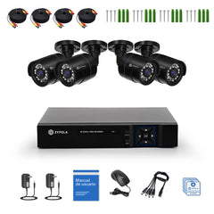 Kit De 4 Cámaras De Vigilancia Con DVR De 8 Canales, 1080p Alta Definición, Visión Nocturna De 130 Pies, Gran Angular De 105°, Acceso Remoto, IP66 Impermeable