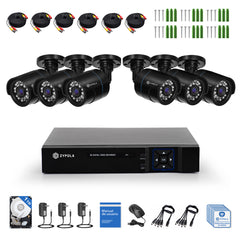 Kit De 6 Cámaras De Vigilancia Con DVR De 8 Canales, Preinstalado Con Disco Duro De 1TB, 1080p Alta Definición, Visión Nocturna De 130 Pies, Gran Angular De 105°, Acceso Remoto, IP66 Impermeable