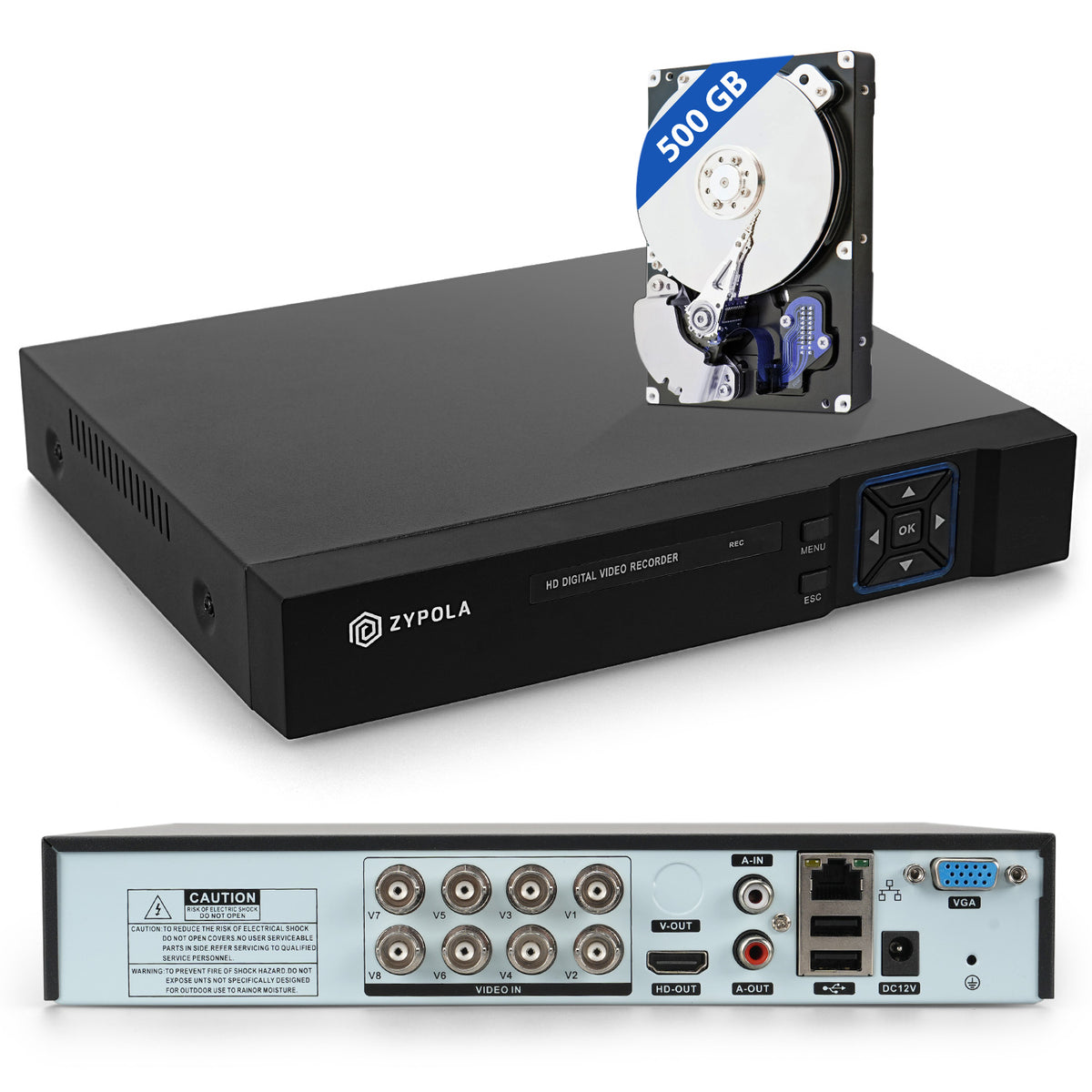 DVR De 8 Canales De Vigilancia, Híbrido 5 En 1 CCTV, Preinstalado Con Disco Duro De 500GB, 1080p Lite Alta Definición, Full HD HDMI Y VGA, Acceso Remoto, IP66 Impermeable