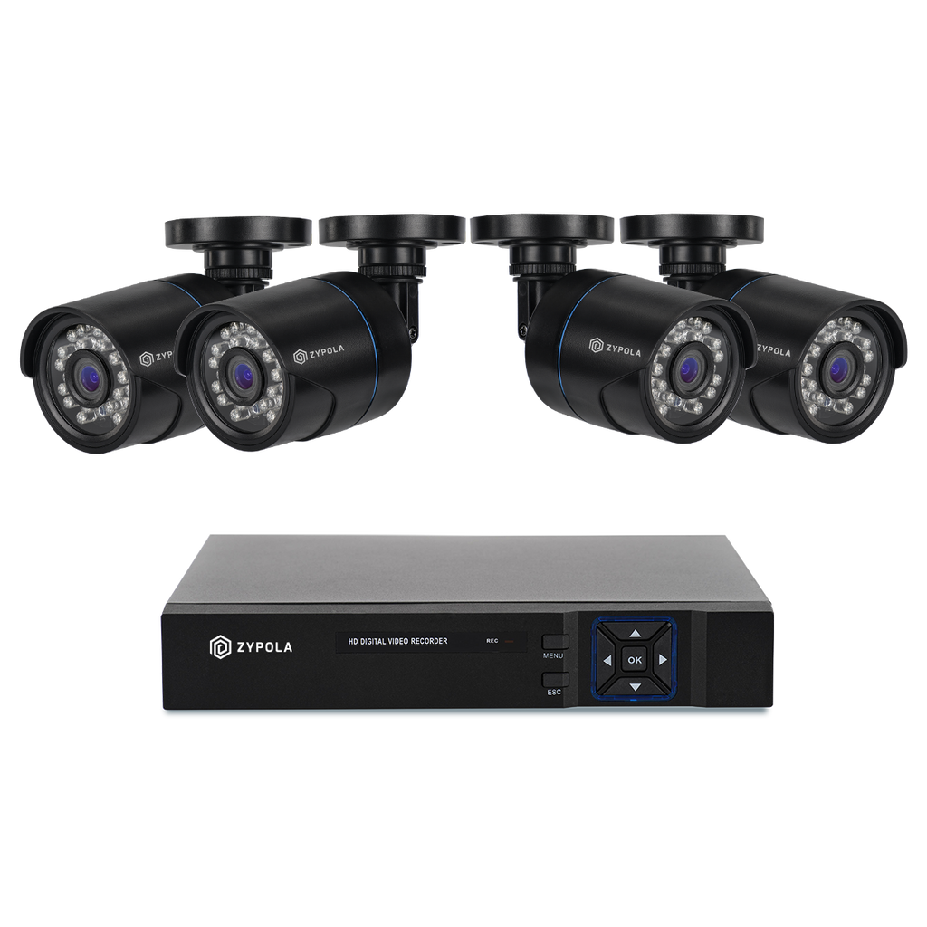 Kit De 4 Cámaras De Vigilancia Con DVR De 8 Canales, 1080p Alta Definición, Visión Nocturna De 130 Pies, Gran Angular De 105°, Acceso Remoto, IP66 Impermeable
