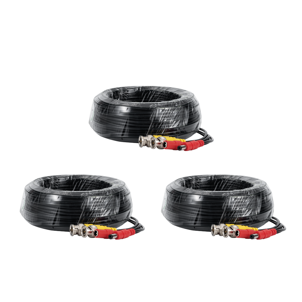 3-Pack Todo-en-Uno BNC Video Power CCTV Cables de la cámara 20m